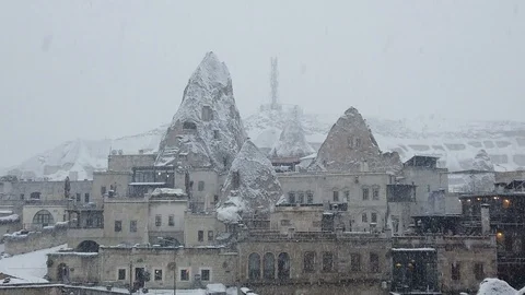Snowing in Cappadocia, Turkey. Stock Footage 124597690
