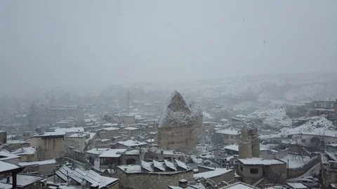 Snowing in Cappadocia, Turkey. Stock Footage 124597752