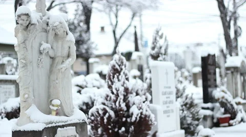 Snowing on Cemetery Stock-Footage 46126748