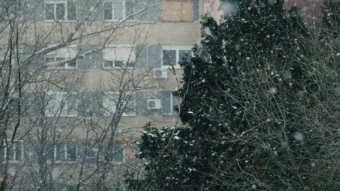 Snowing in the city Stock Footage 71376004
