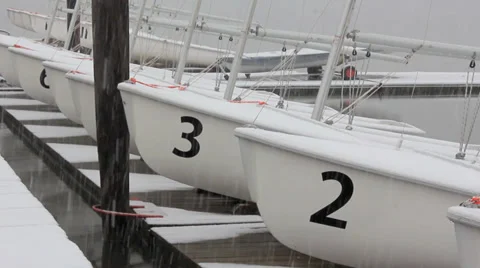 Snowing on the docks Stock Footage 34001506