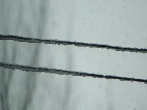 Snowing on electric cables Stock Footage 83081405