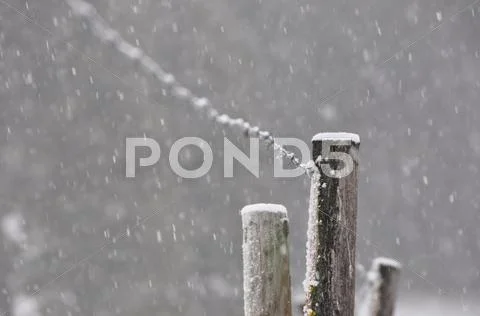 Snowing On The Fence Post