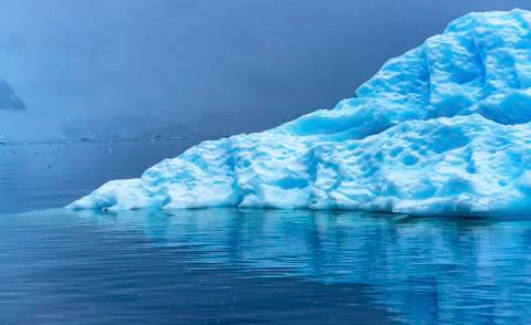 Snowing Floating Blue Iceberg Reflection Paradise Bay Skintorp Cove Antarctic Stock Photos
