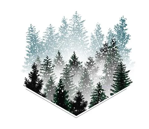 Snowing in the forest illustration Stock Illustration