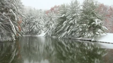 Snowing at a lake (HD)c Stock Footage 12432115