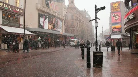 Snowing in Leicester Square Stock Footage 11129864