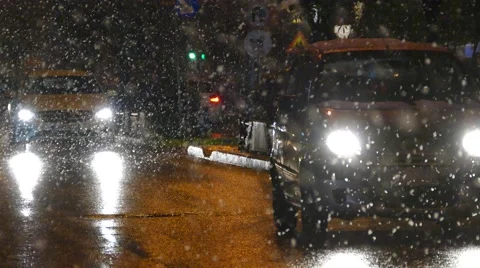 Snowing night in 4k Stock Footage 46773609