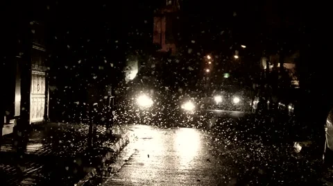 Snowing night Stock Footage 46774238