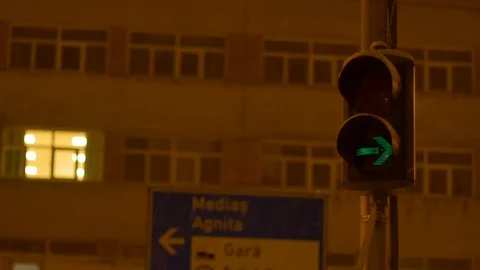 Snowing Night Traffic Lights Stock Footage 71224442