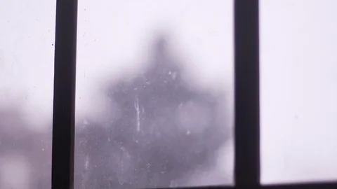 Snowing Outside Frozen Window Rack Focus Stock Footage 87845833