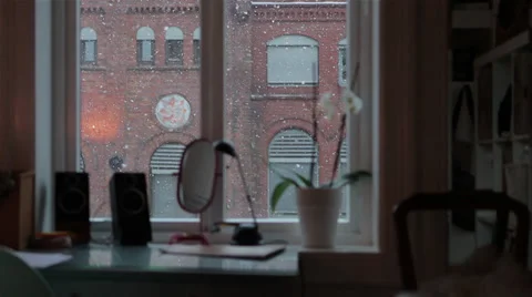 Snowing outside window Stock Footage 39698704