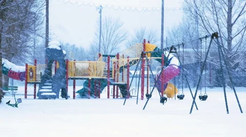 Snowing on playground - 4K Stock-Footage 49282363