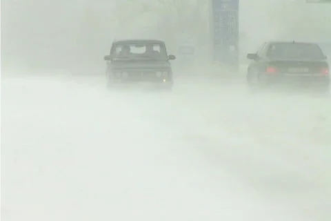 Snowing on road Vídeos de archivo 1100411