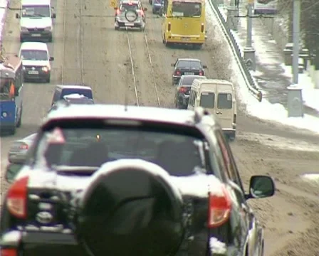 Snowing on road Stock Footage 1100457