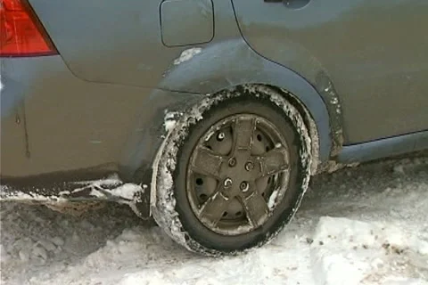 Snowing on road Stock Footage 1100461