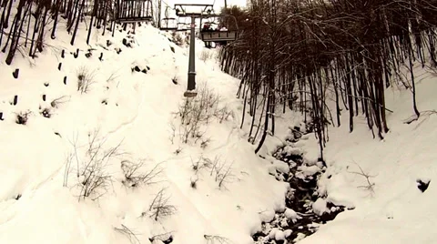 Snowing ski elevator / Ski Lift, Italy 库存影片 33798907