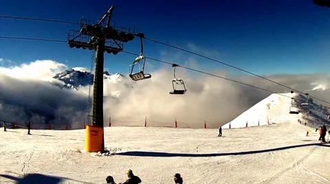 Snowing ski elevator / Ski Lift, Italy 库存影片 35210183