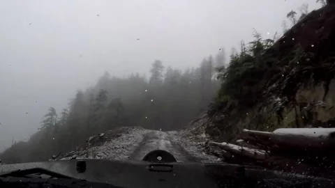 Snowing on top of logging road Stock Footage 172564865