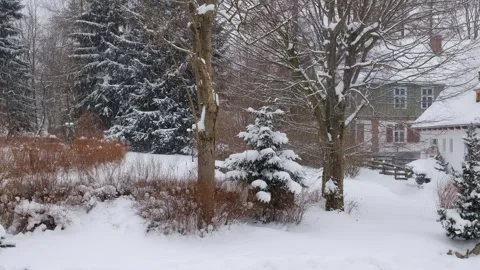 Snowing in village Video stock 247151924