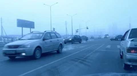 Snowing while driver comes close to the crossroads Stock Footage 59329829