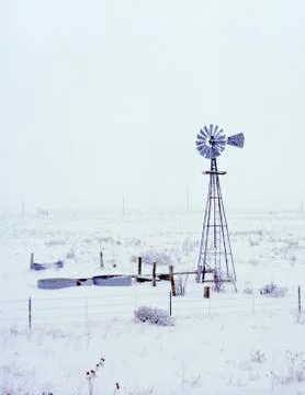 Snowing on Windmill Stock Photos