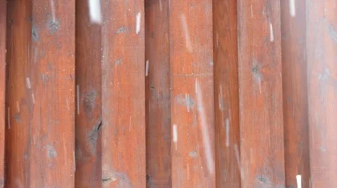 Snowing wood wall Stock Footage 2177401