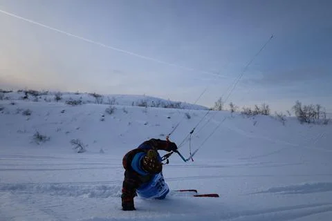 Snowkiting camp Stock Photos