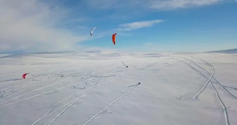 Snowkiting in the North Stock Footage 99073843