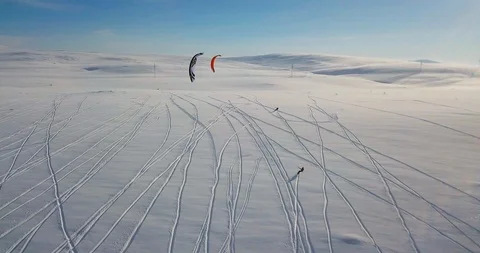 Snowkiting in the North Video stock 99074058