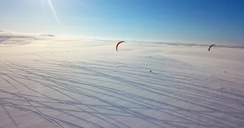 Snowkiting in the North Stock Footage 99074411