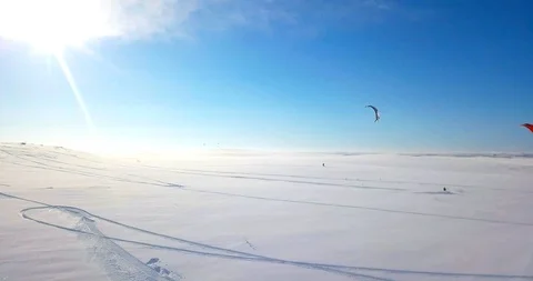 Snowkiting in the North Video stock 99074679