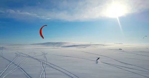 Snowkiting in the North Stock Footage 99075313