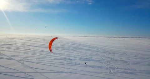 Snowkiting in the North Video stock 130098048