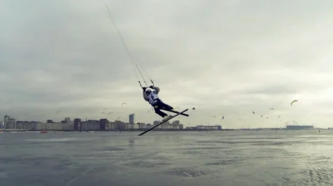 Snowkiting in the sky Stock Footage 36047869