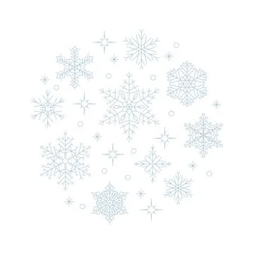 Snowlakes composition in circle shape, Christmas line art illustration Stock Illustration