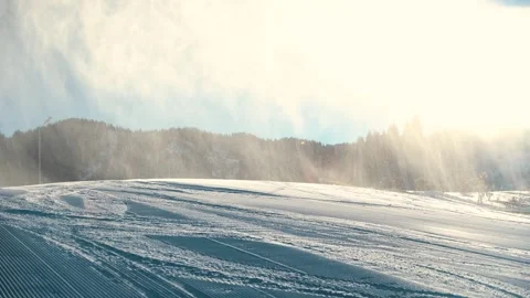 Snowmaking machine at mountain ski resort. Video stock 330014576
