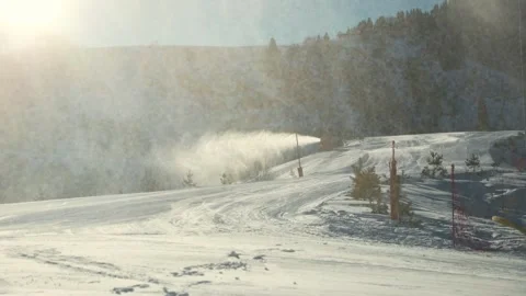 Snowmaking machine at mountain ski resort. Video stock 330014690