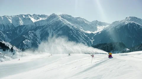 Snowmaking machine at mountain ski resort. Stock Footage 330174335