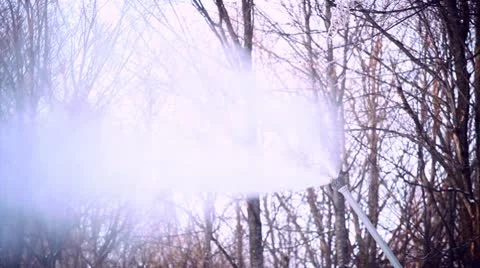 Snowmaking with a snow cannon - closeup Stock Footage 10595393