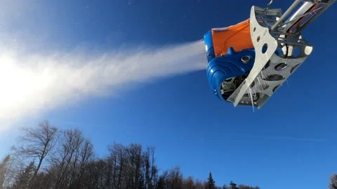 Snowmaking by snow cannon Stock Footage 121070715