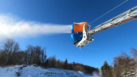 Snowmaking by snow cannon Stock Footage 121070722