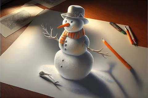 Snowman 3D on Paper Stock Illustration