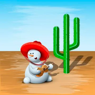 Snowman and Cactus Stock Illustration