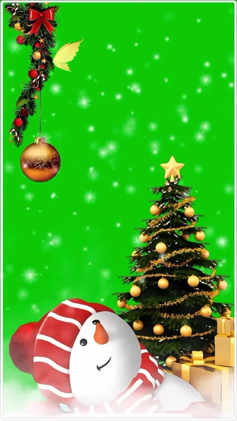 Snowman and christmas tree theme. green screen Stock Footage 296924008