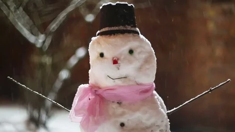 Snowman and falling snow Stock Footage 83286430