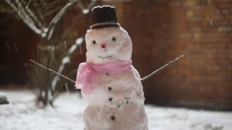 Snowman and falling snow Stock Footage 83286431