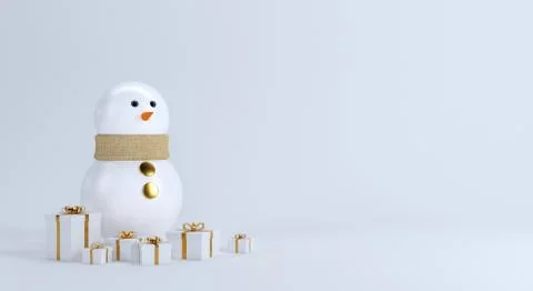 Snowman and gift box with empty space for text. 3d rendering Stock Illustration