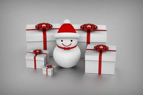 Snowman and gift boxes Stock Illustration