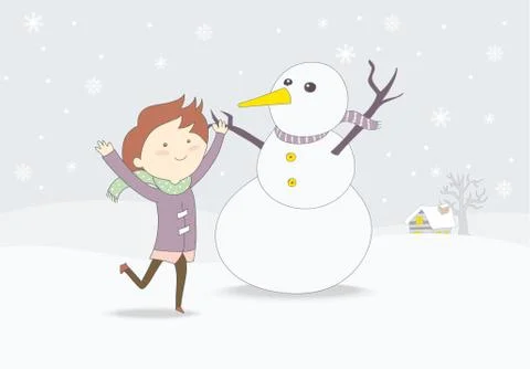 Snowman and kid Иллюстрация